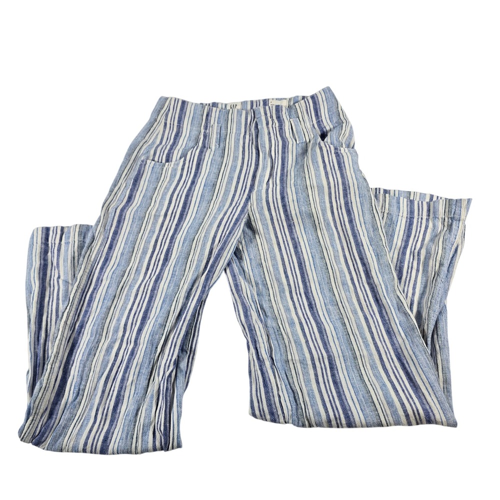 Gap Women Blue White Striped Linen Blend Wide‎ Leg Pants Size 2 High Rise 12082